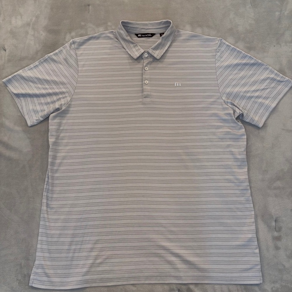 Travis Mathew Mens XXL Grey Striped Short Sleeve Golf Polo Shirt